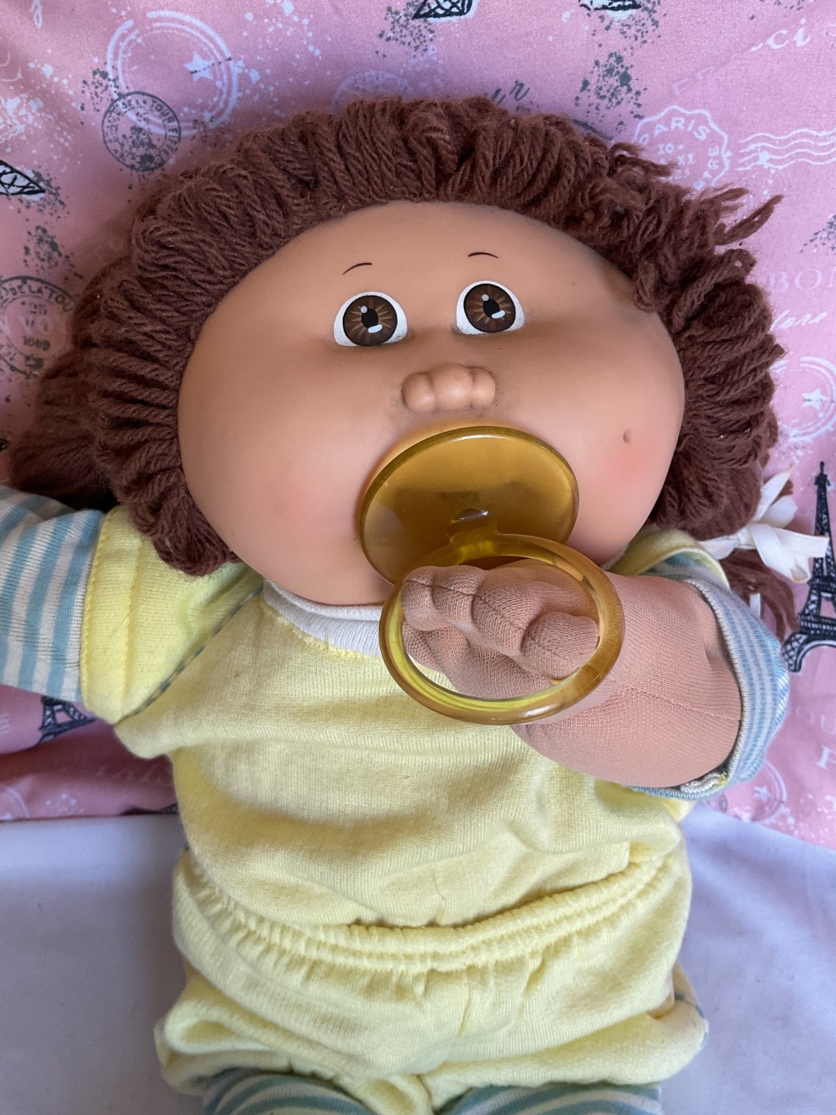 Cabbage Patch Kids Doll, Brown braided ponytails , dimples with pacifier