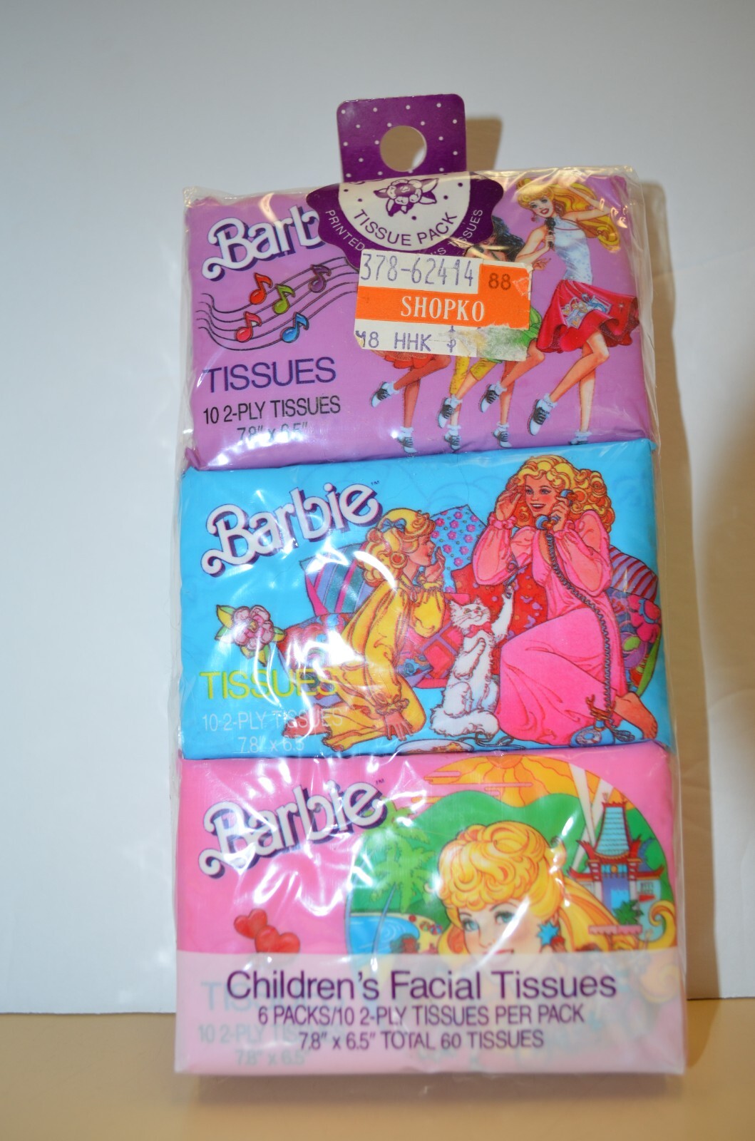VTG Barbie facial tissues set of 6 in sealed package 1988 NEW IN PACKAGE
