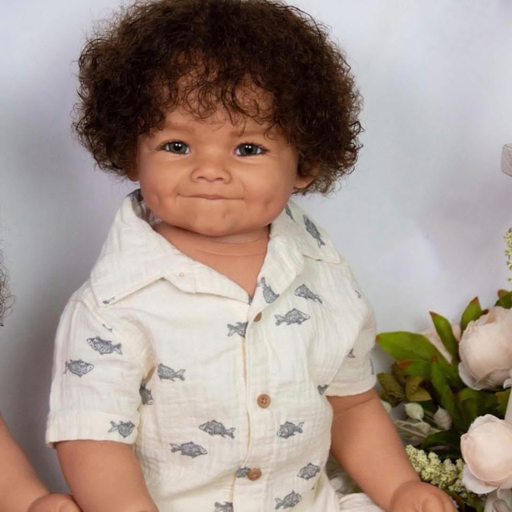 70cm Finished Reborn Baby Doll Toddler Girl Curly Hair Handmade Gift Dark Skin