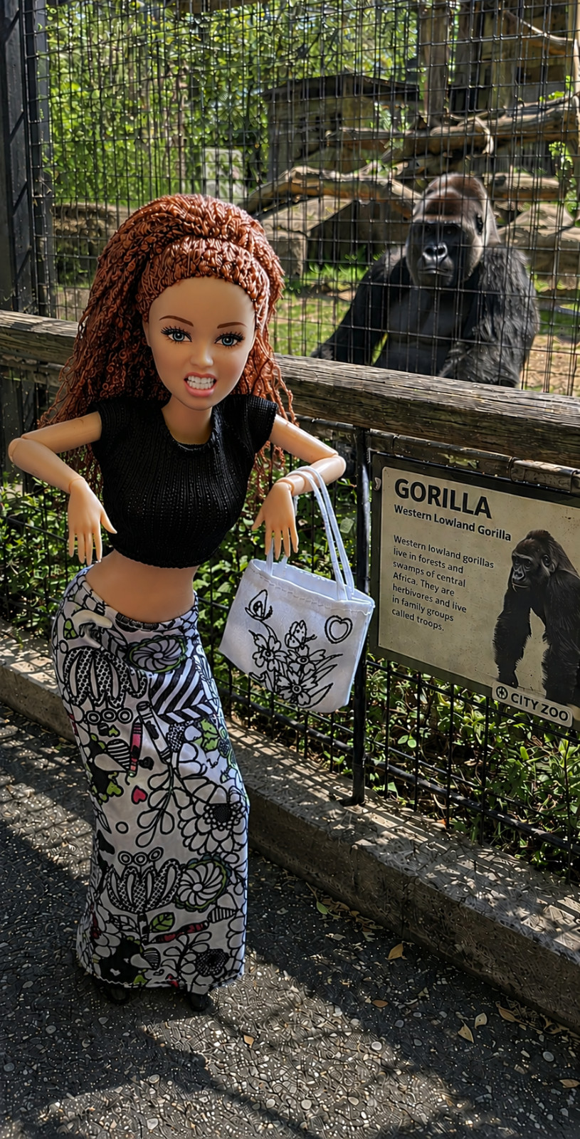Fashion Doll 11.5″ Skirt & Blouse Outfit, Purse, Shoes, Thick Red-Brown hair
