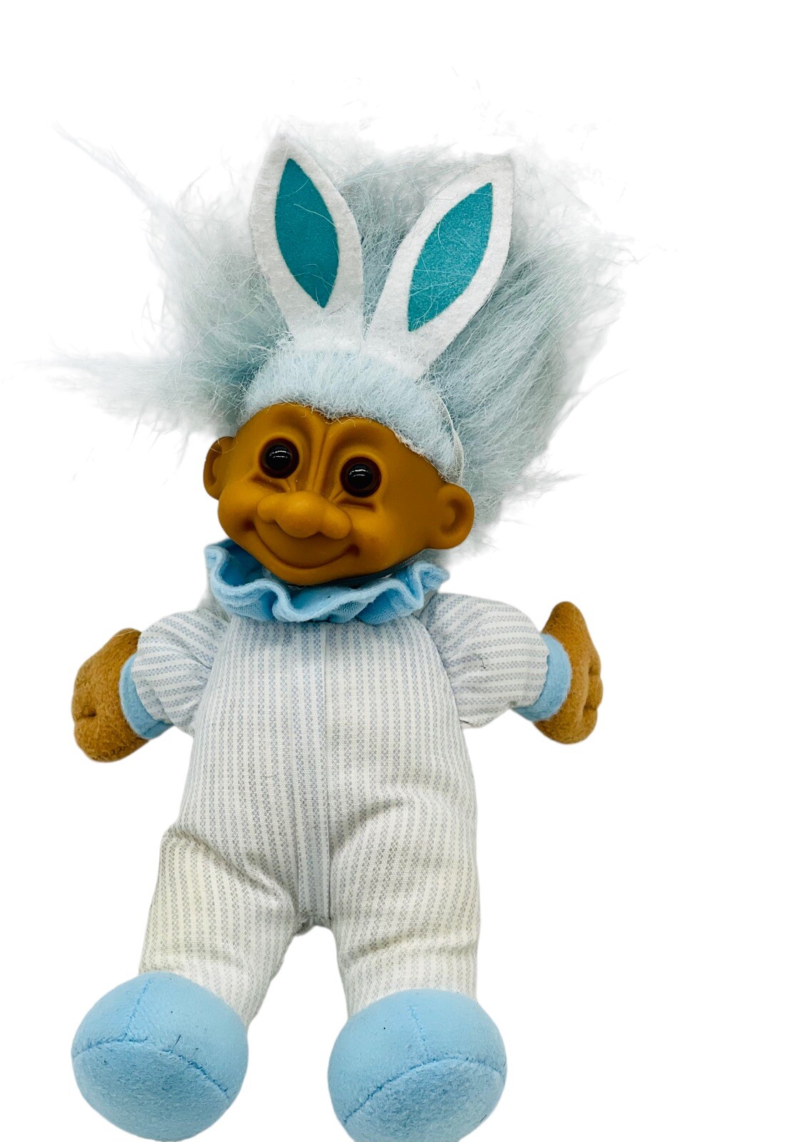 Russ Soft Body Easter Bunny Troll Ears Blue Stripes 9 inch Rabbit