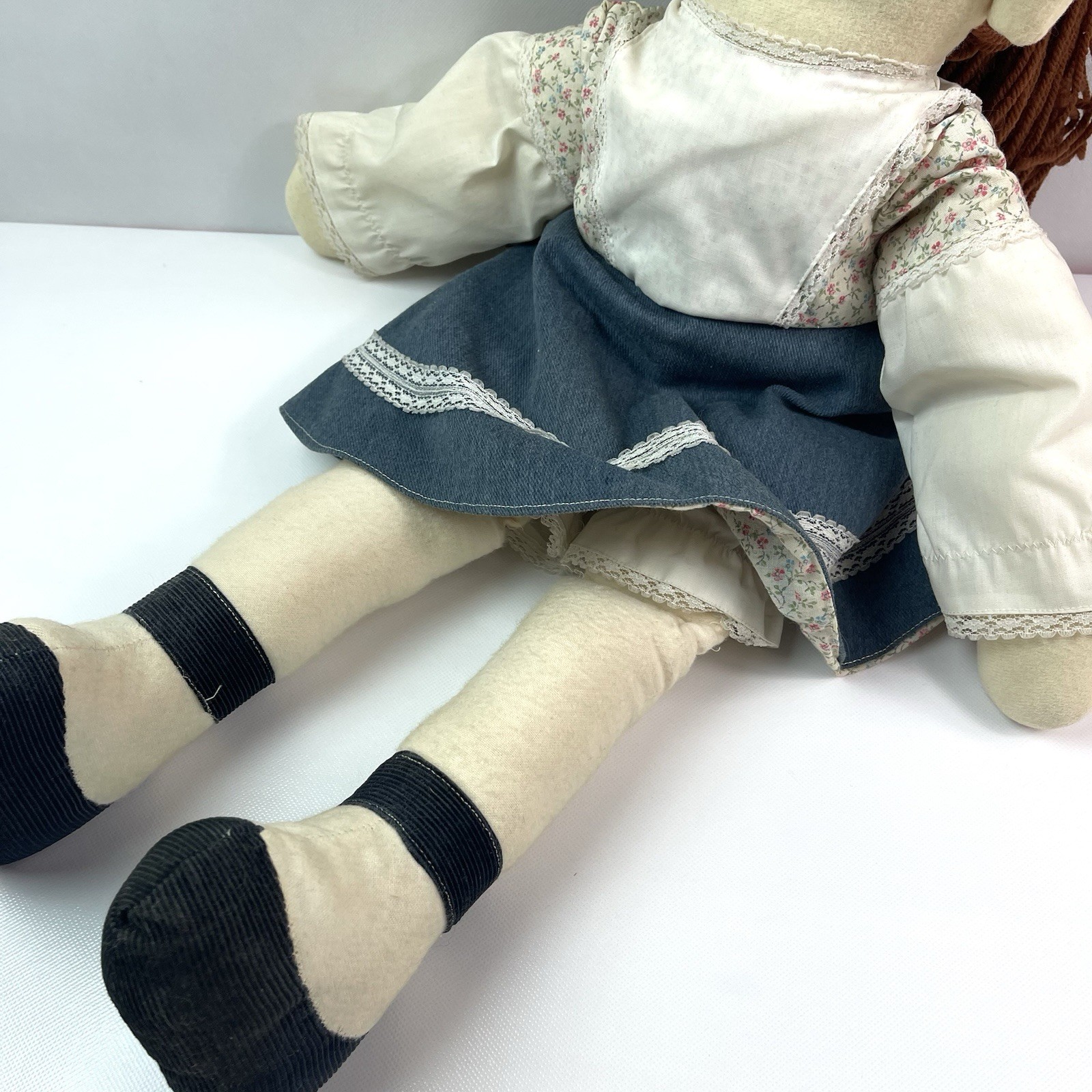 Handmade Rag Doll Signed Janeway 9-83 Waldport OR Floral Vintage Cloth Doll