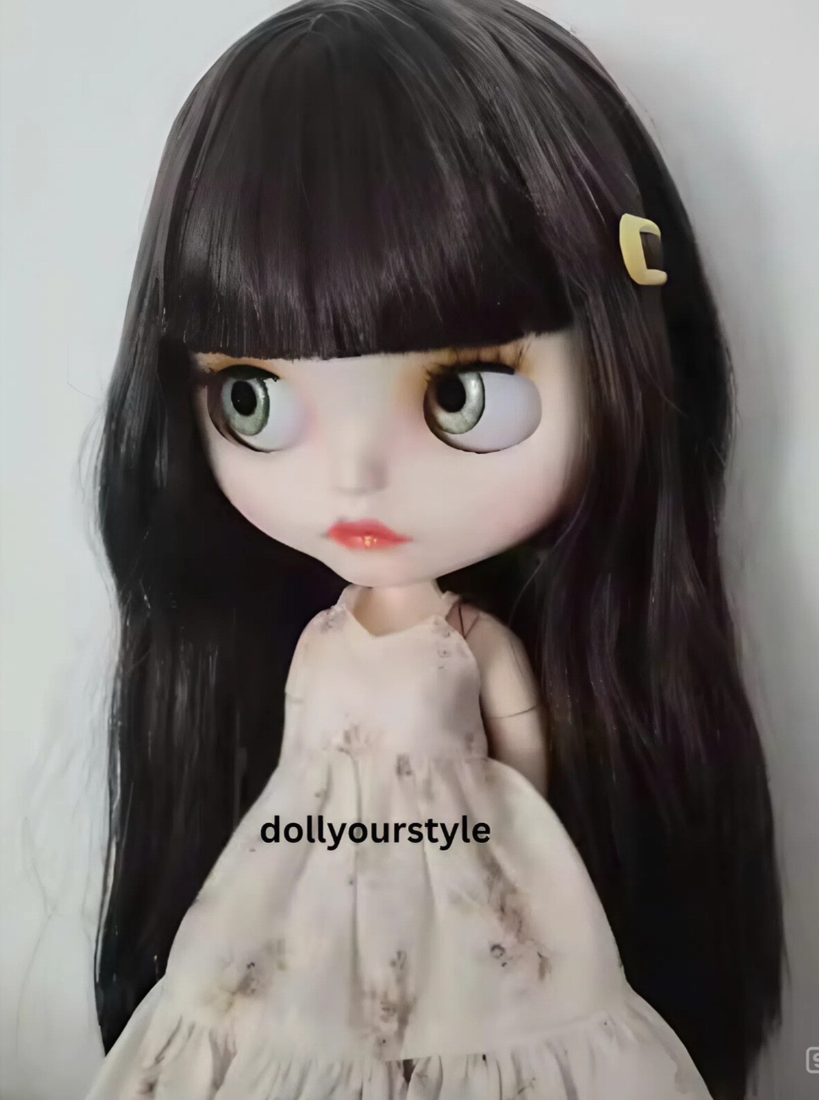 Blythe Doll Brown Black Hair Wig Neo Custom Matte Face BJD 1/6 White Skin OOAK