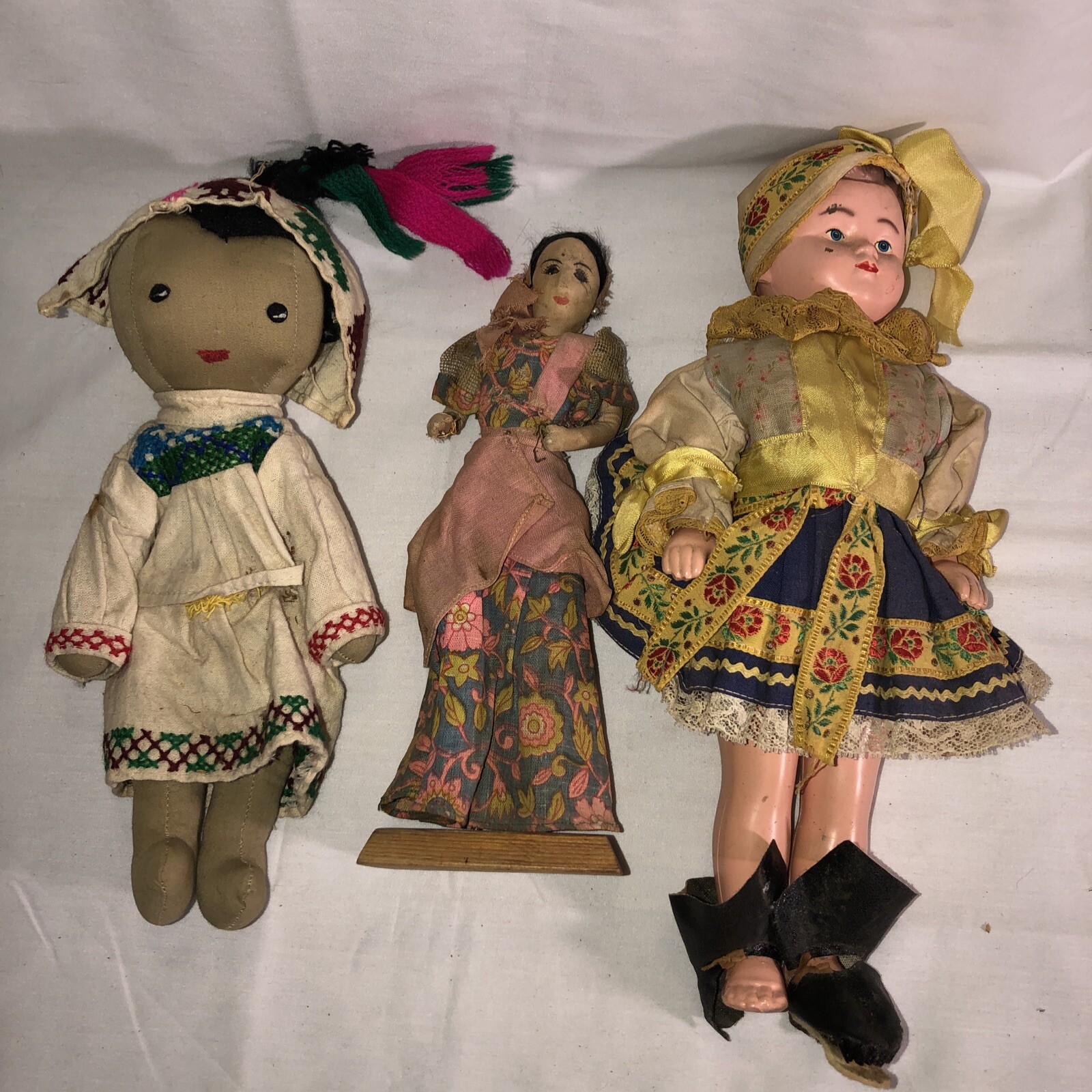 Vintage Lot of Ethnic Dolls Mixed Cultures Materials Styles