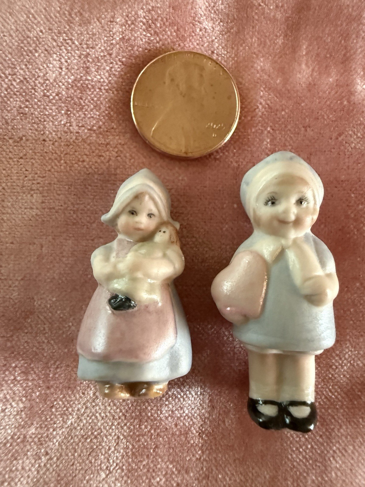 2 Vintage Painted Bisque Frozen Charlotte Miniature Girl Dolls Germany Signed