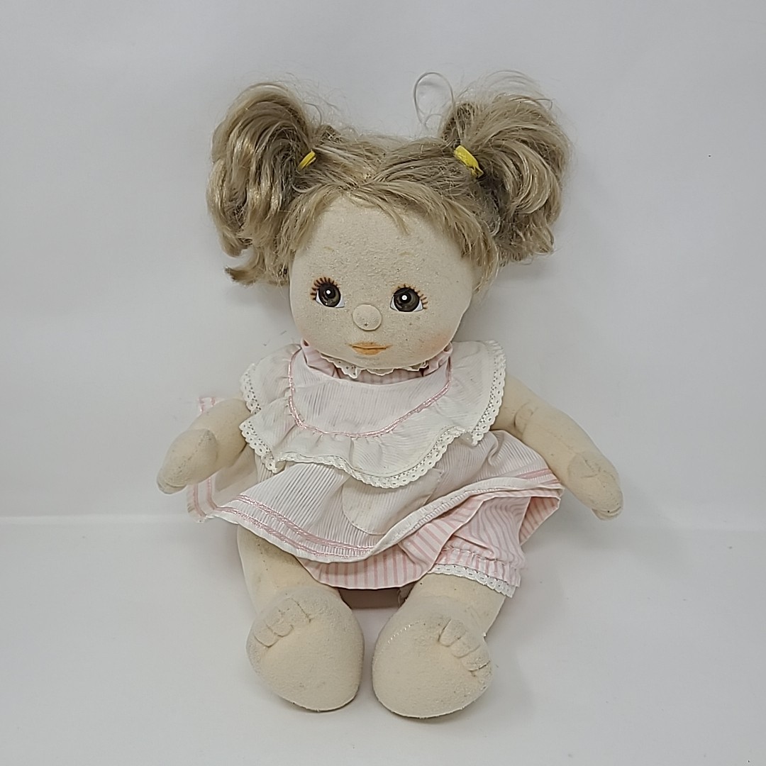 Vtg 1985 My Child Doll Blonde Brown Eyes Original Pink Striped Dress Outfit