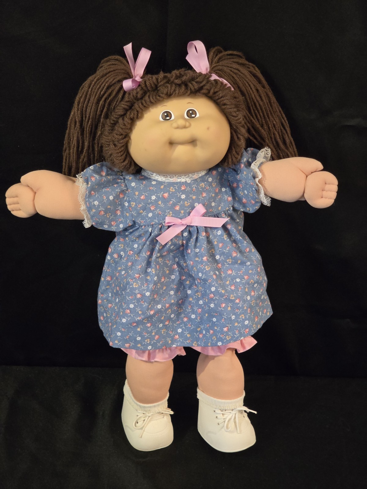 Vtg Cabbage Patch Kid DOLL Brown Hair Double Ponys Dress Clothes & Shoes LOT