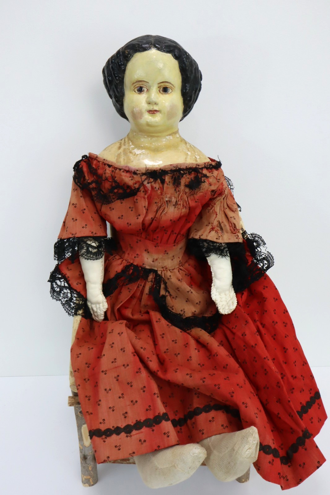 Large 20″ Antique Paper Mache Doll Needs TLC Made in USA Repainted